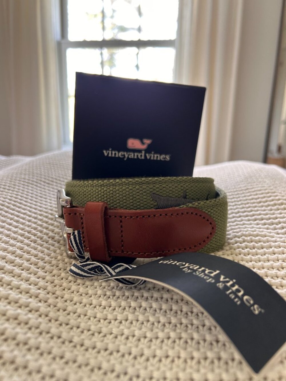 Vineyard Vines | Marine Olive Belt w/ Sharks | Size 30 Boys | NWT + Box